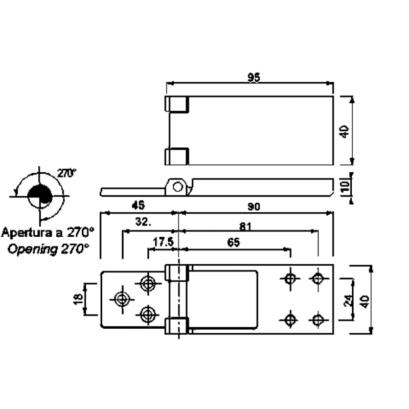 Flat Hinges Mm95x40 Dimensions 95x40 Mm