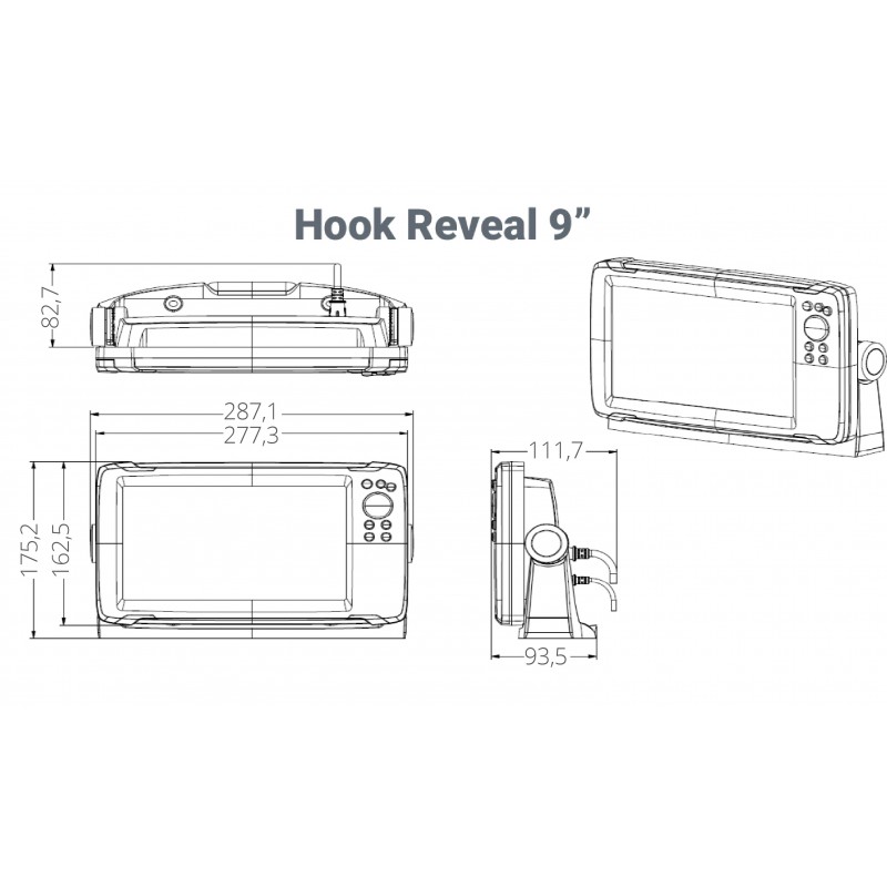 HOOK REVEAL SERIES CONNECTIONS ANY SUPPLIED TRANSDUCER HDI  83/200HZ+455/800KHZ - TRANSOM MOUNT Display 5 800X480 Model HOOK REVEAL 5